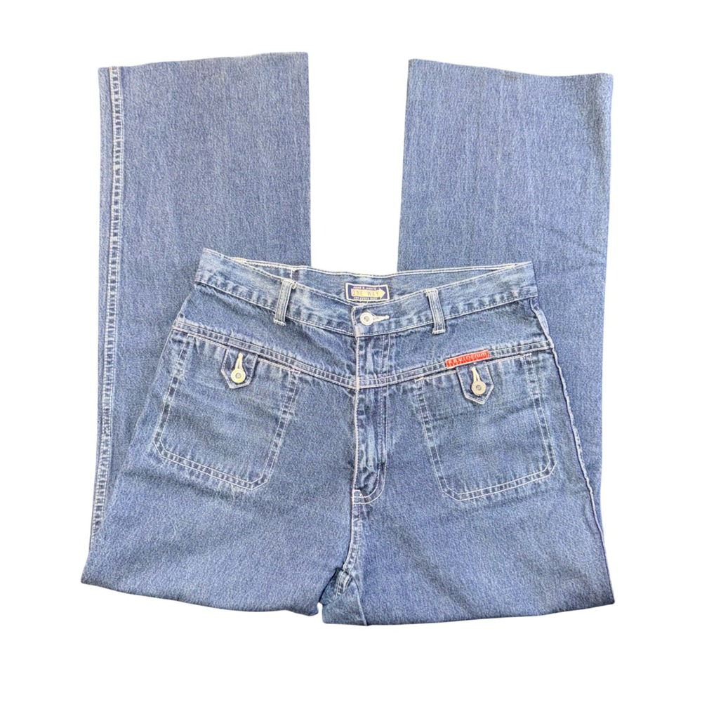 Vintage One Way Arrival Denim Wide Leg Utility Jeans Medium Wash Blue Cotton 176